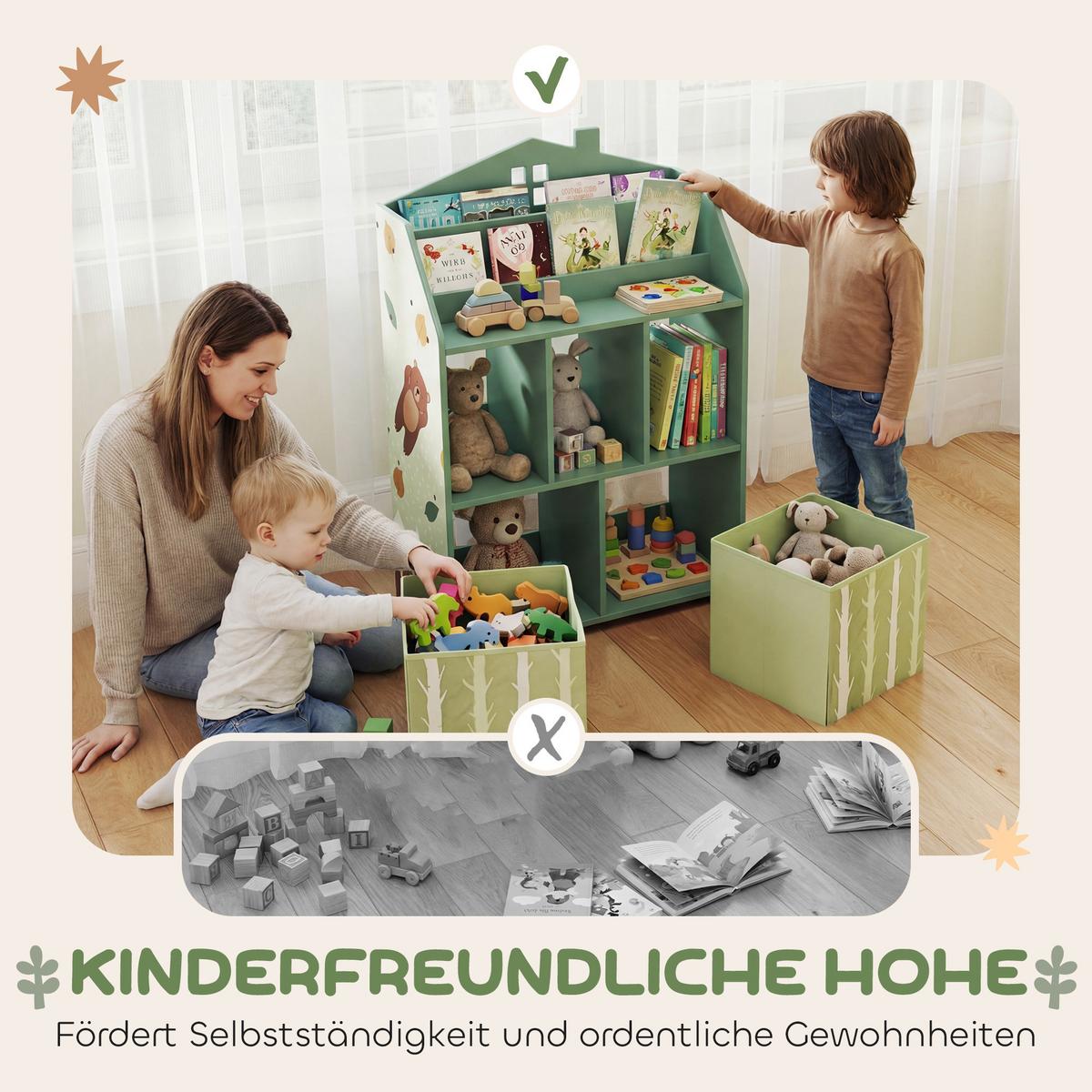 KINDER-BÜCHERREGAL MDF Vliesstoff Grün - Grün, Holzwerkstoff (30/91.5/62.5cm) - AIYAPLAY