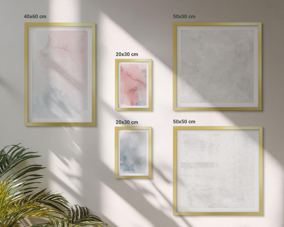 BILDER SET 5er Set - 50x50 cm & 20x30 cm & 40x60 cm Goldrahmen - Pastellfarbene Aquarelltexturen - Goldfarben, Kunststoff (40/60cm) - TULUP