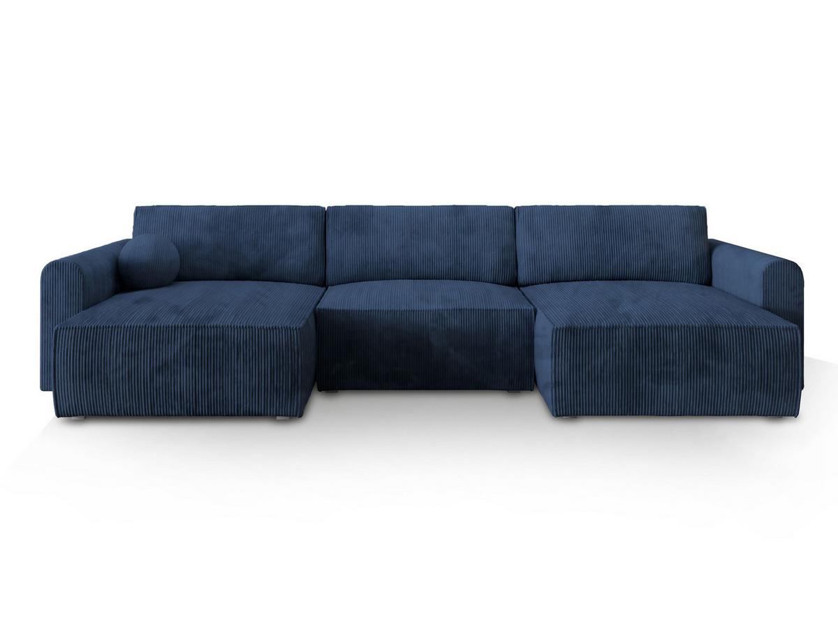 WOHNLANDSCHAFT FENTO P Blau Kordstoff mit Schlaffunktion - Blau/Grau, Holz/Kunststoff (347/90/148cm) - MASSENO