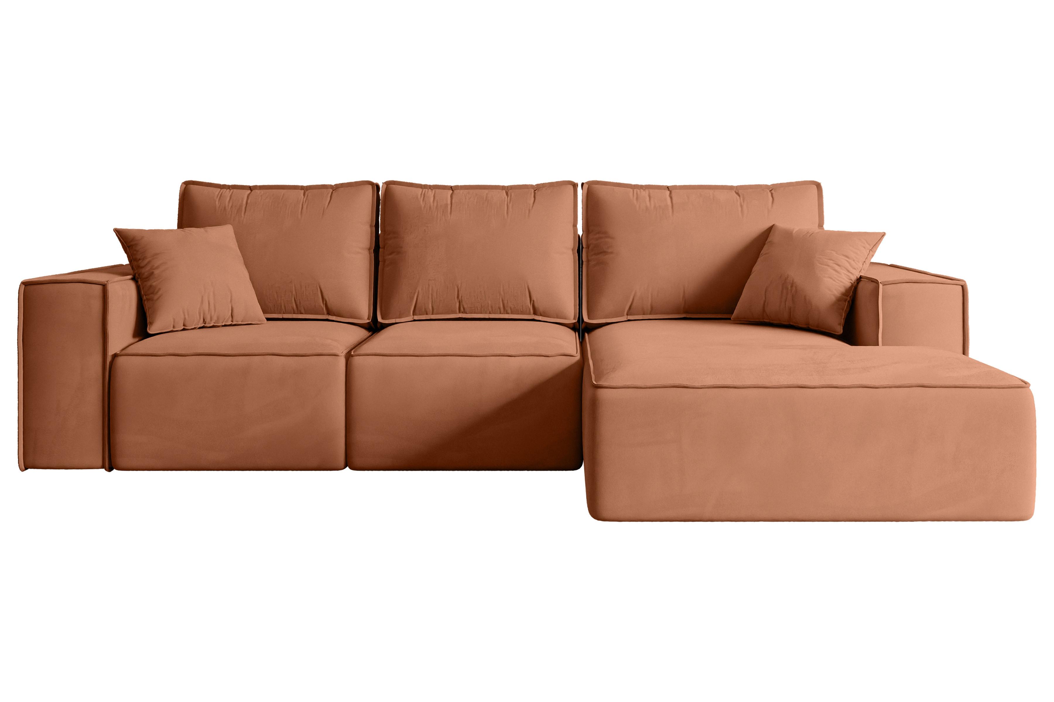 ECKSOFA mit Schlaffunktion und Bettkasten SERRA-L-S - 266x161x87 cm Apricot Velours - Koralle/Schwarz, Holzwerkstoff/Kunststoff (266/161cm) - ALTDECOR