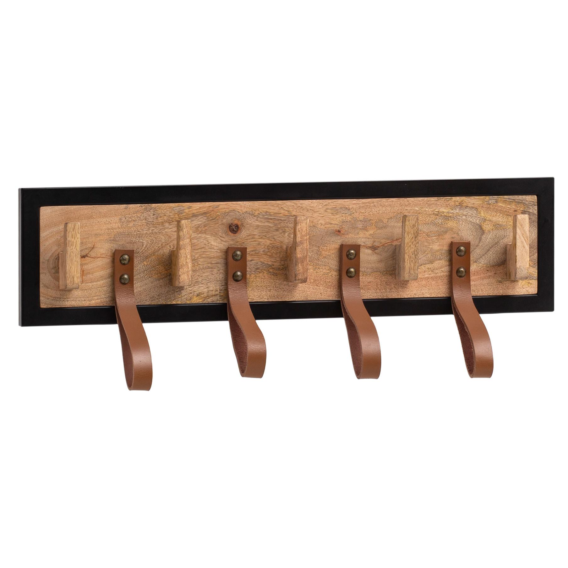 WANDGARDEROBE Mango Massivholz Echtleder Modern 60x15x6 cm mit Schlaufen - Braun, Leder (60/15/6cm) - KADIMA DESIGN