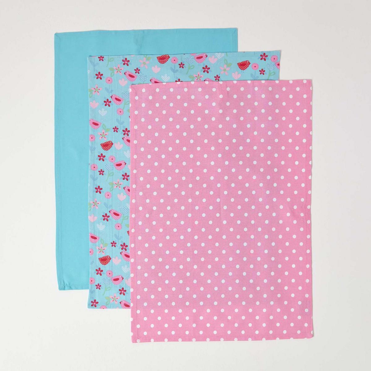 GESCHIRRTÜCHER Vögel & Blumen, 3er-Set, 100% Baumwolle - Blau, Textil (50/70cm) - Homescapes