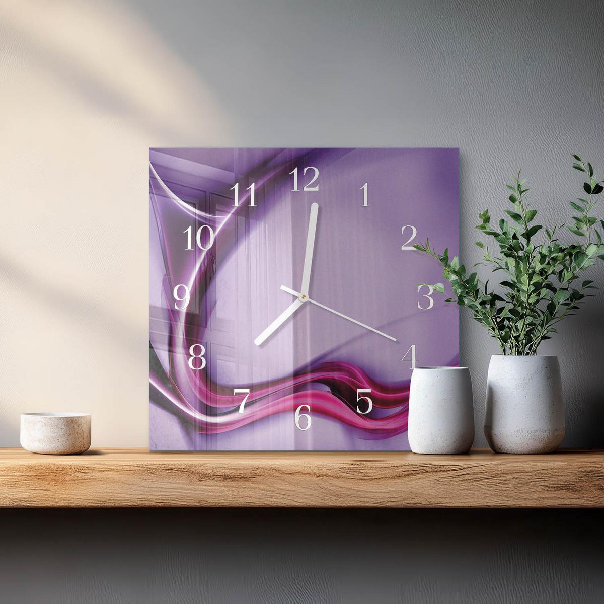 WANDUHR aus Glas 30x30 cm - Abstraktion - Lila, Glas (30/30/0.4cm) - TULUP
