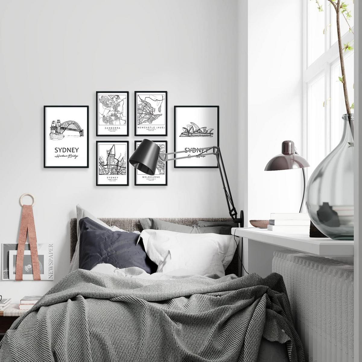 POSTER Set Mit 6 Drucke Von Australien Von Karten In Schwarz Weiß A3 & A4 Rahmenlos - Klar, Papier (29/3cm) - Nacnic