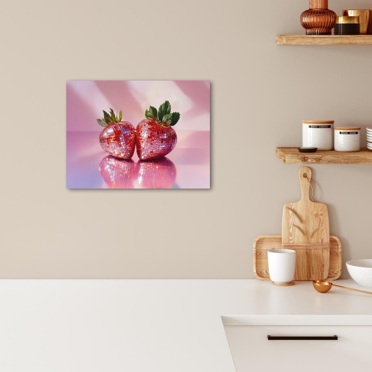 LEINWANDBILD Disco - Obst - Glitzer - Erdbeere Wandbild 40x30 cm - Pink, Textil (40/30cm) - MuchoWow