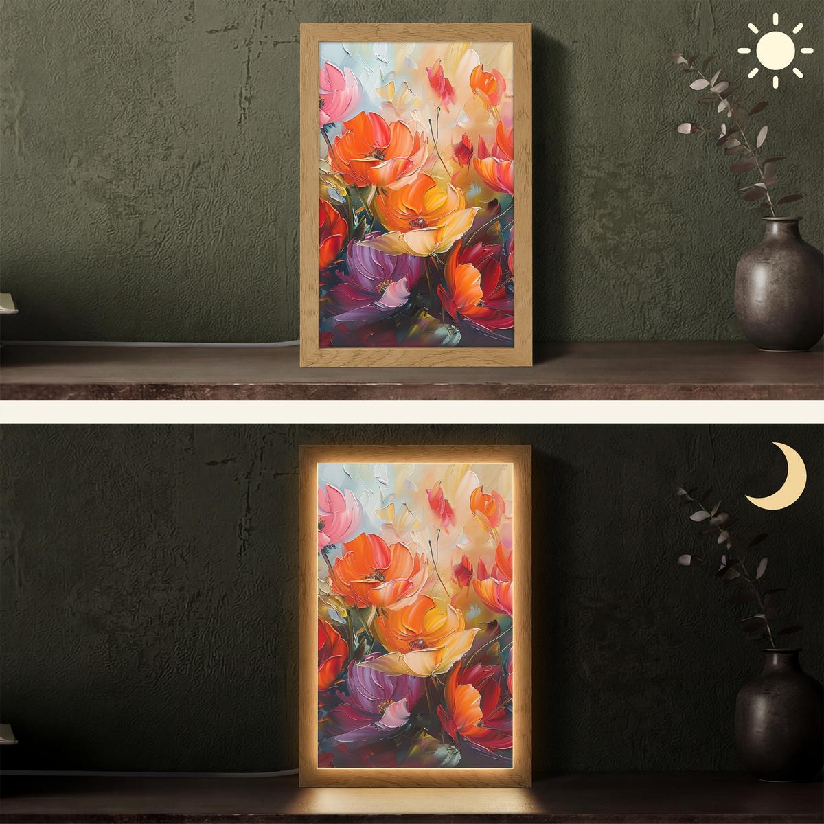 TISCHLEUCHTE Blumen - Bunt - Malerei - Abstrakt - Kunst 20x30 cm - Alufarben, Holzwerkstoff (8/20/30cm) - OnlyWow