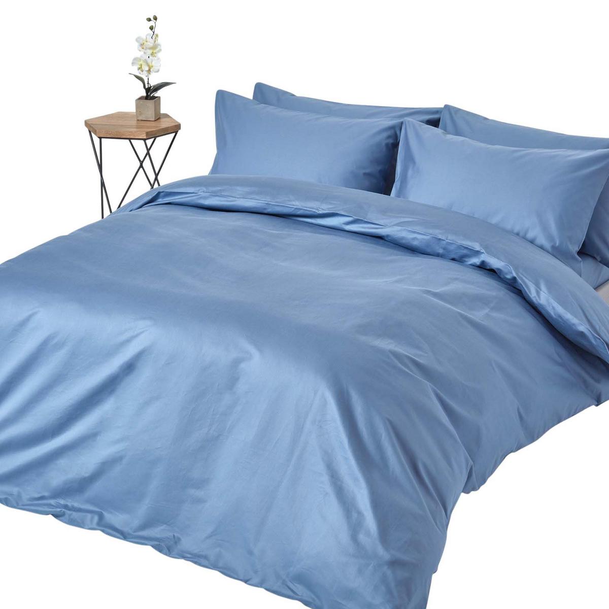 BETTWÄSCHE Premium, Ägyptische Baumwolle, Fadendichte 1000 - Blau, Textil (230/220cm) - Homescapes