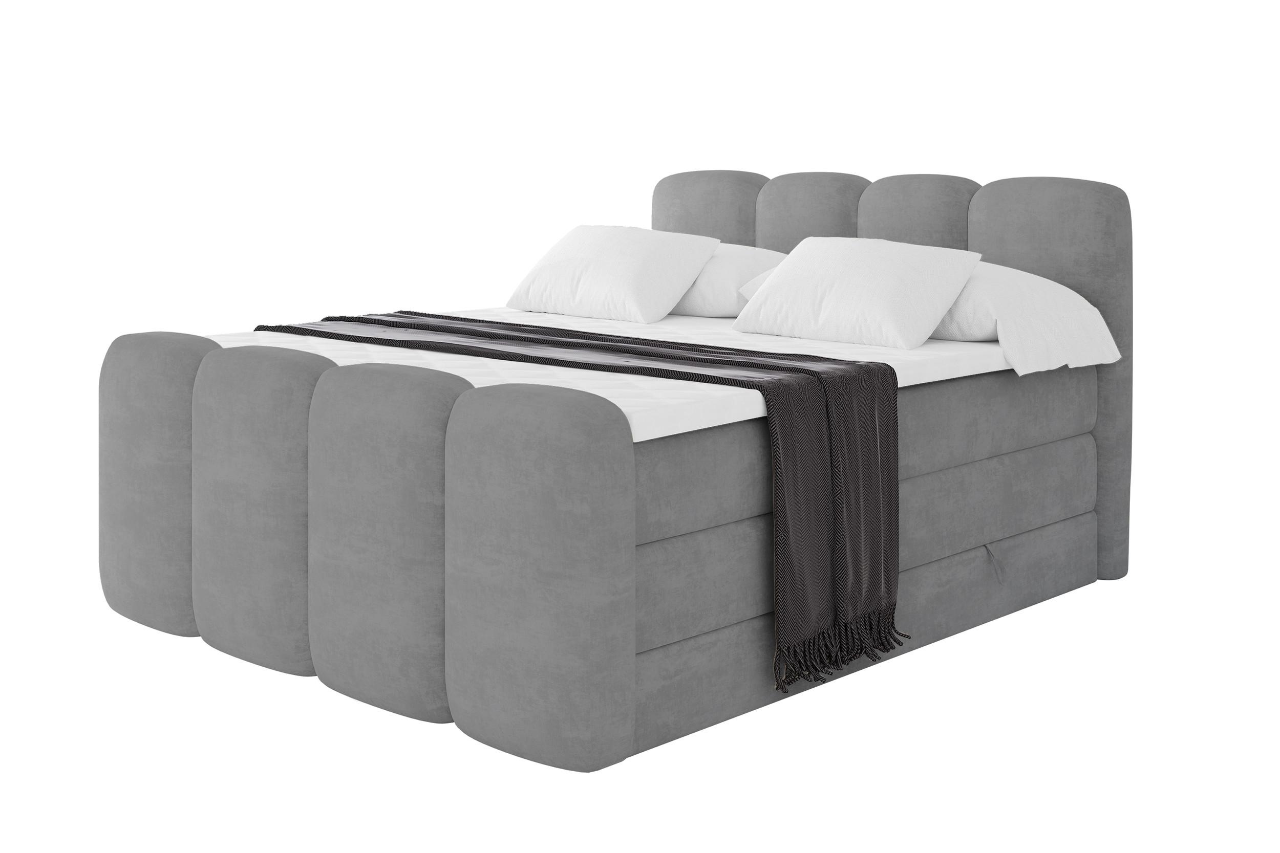 BOXBETT mit Matratze H3|H4 und Lattenrost - NINA-Z KING - 200x200 cm Monolith - Hellgrau - Hellgrau, Holzwerkstoff (200/200cm) - ALTDECOR