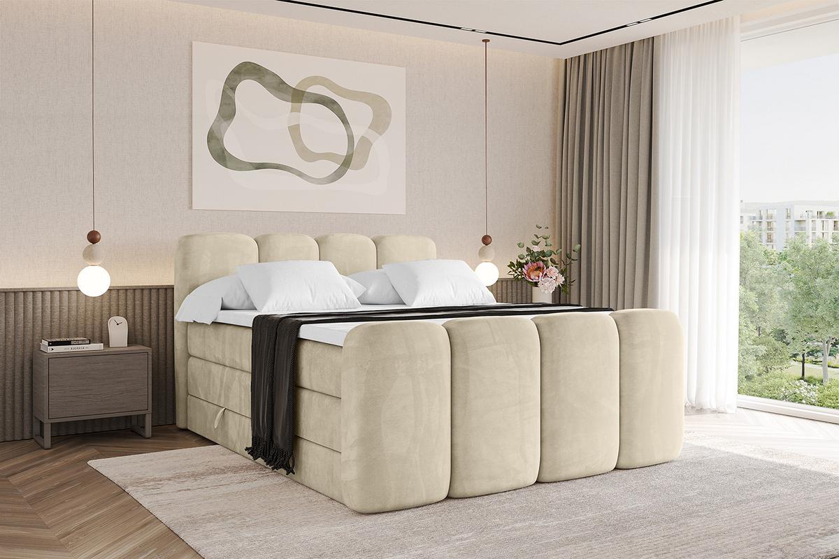 BOXBETT mit Matratze H3|H4 und Lattenrost - NINA-Z KING - 200x200 cm Monolith - Beige - Sahara, Holzwerkstoff (200/200cm)