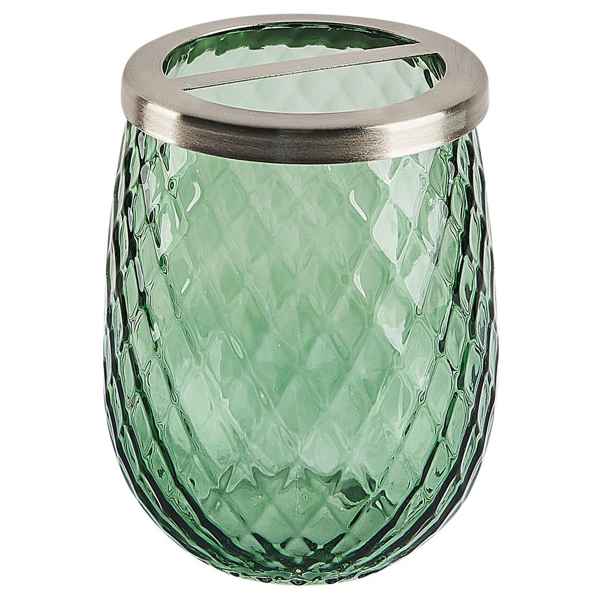 BADEZIMMER Set 4-teilig Glas grün Canoa - Silberfarben/Grün, Glas (11/17/11cm) - Beliani