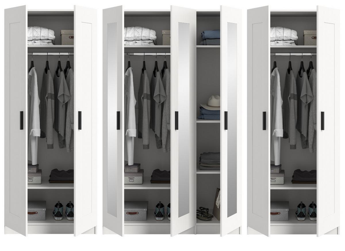 KLEIDERSCHRANK in weiß 280 x 194 cm skandinavisch, Drehtürenschrank 7-türig mit Spiegel - Schwarz/Weiß, Glas/Holzwerkstoff (280/194/56cm) - Inn.Furn
