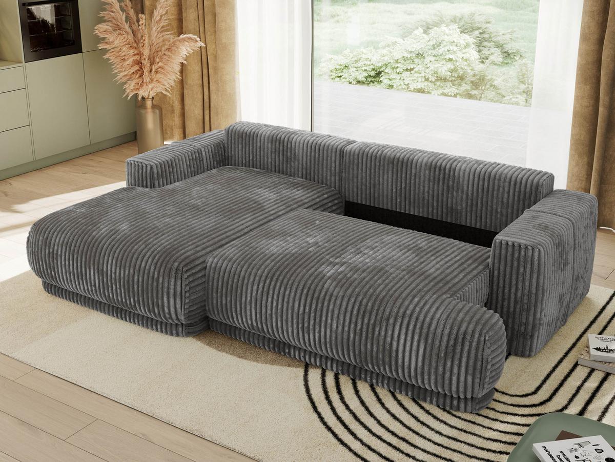 ECKSCHLAFSOFA RINA L Grau Cord - links - Schwarz/Grau, Kunststoff/Textil (266/172cm) - MKS