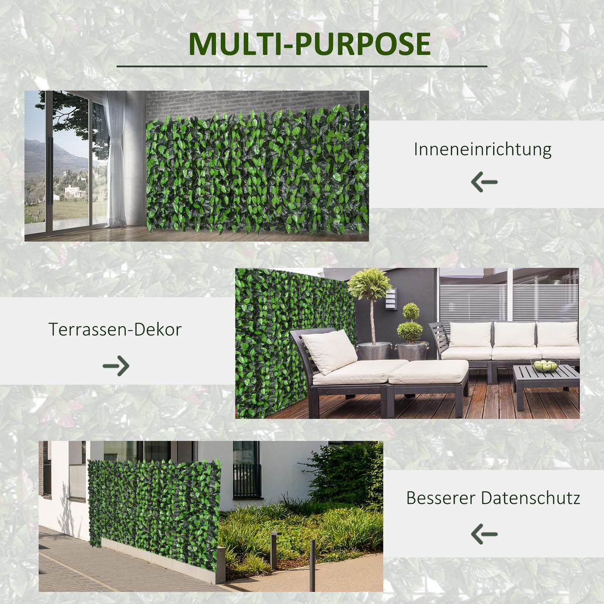 SICHTSCHUTZ, mit UV-Schutz, Heckenpflanze, für Garten, Terrasse, Grün, 3 x 1 m - Grün, Kunststoff (1/100cm) - Outsunny