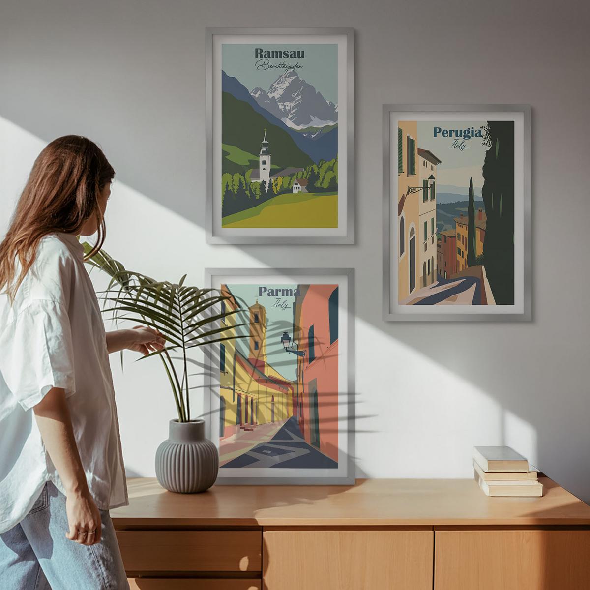 BILDER SET 3er Set - 40x60 cm Silberner Rahmen - Berglandschaften und Italien - Silberfarben, Kunststoff (40/60cm) - TULUP