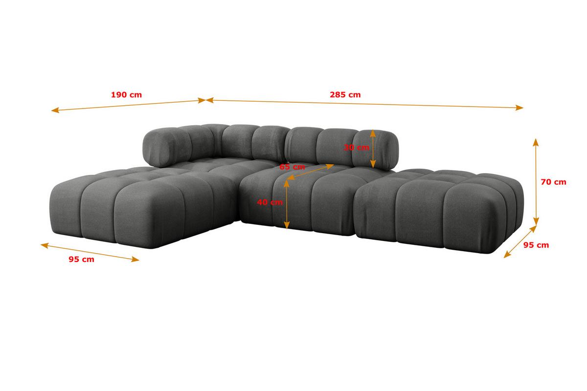 ECKSOFA modulares Sofa Kerru-L1 - 285x190x70 cm Dunkelgrau Velours - Dunkelgrau, Holzwerkstoff/Textil (285/190cm) - ALTDECOR
