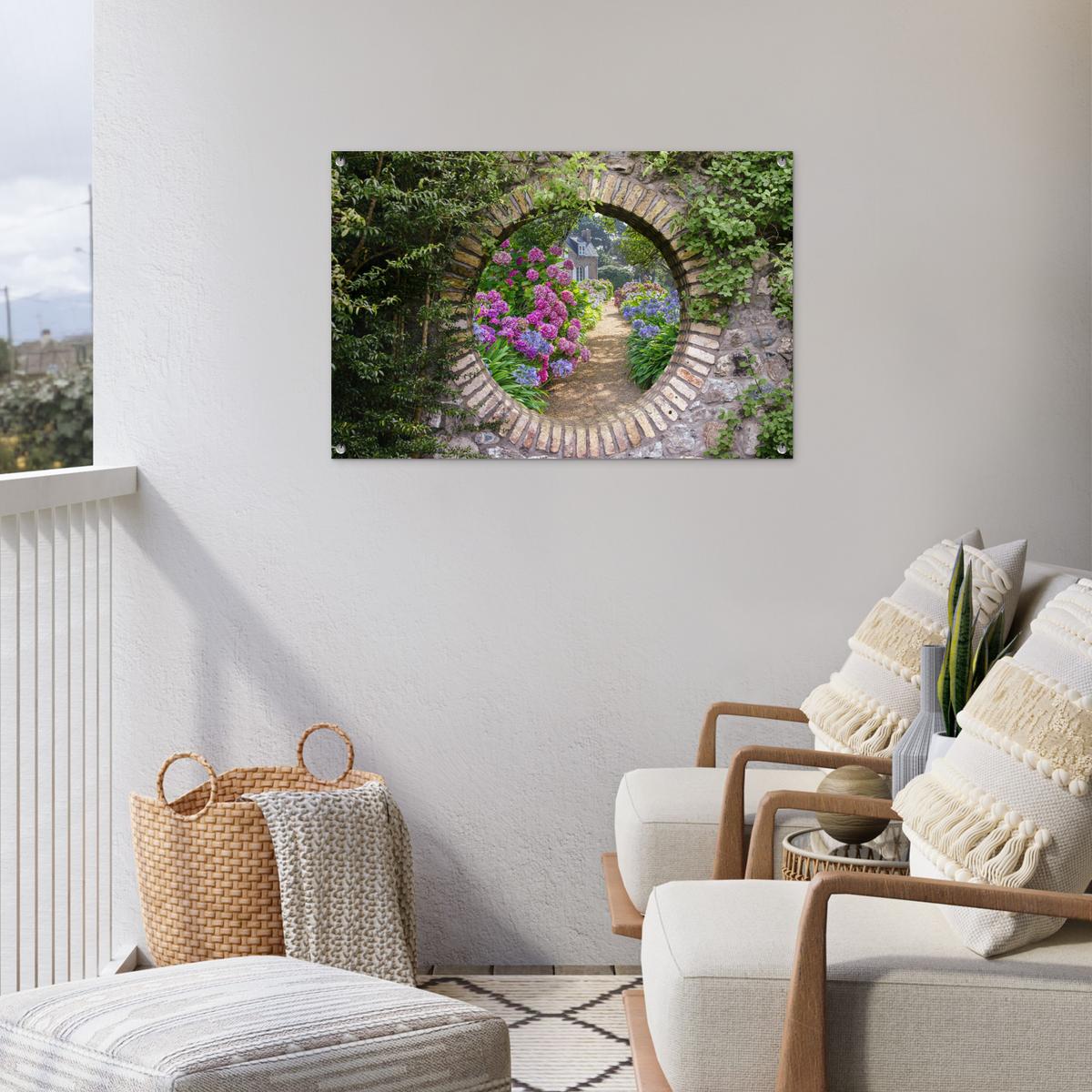 GARTENPOSTER Transparent - Blumen - Hortensie - Sommer Gartendeko 90x60 cm - Graubraun, Kunststoff (90/60/0.2cm) - OnlyWow