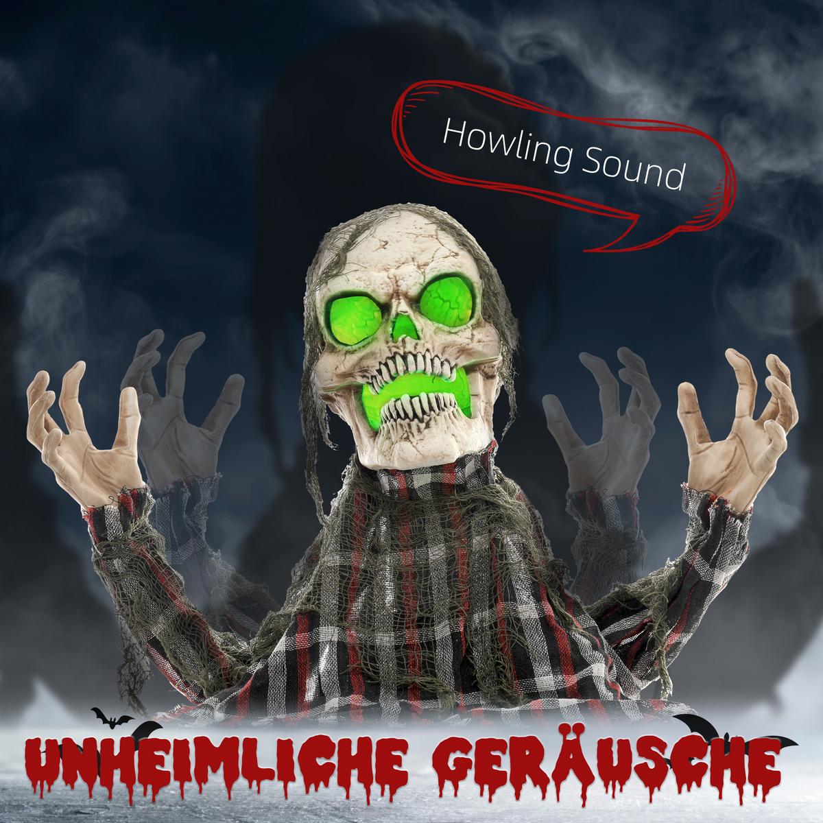 70CM Halloween Dekoration Skelett Halbkörper Figur mit LED-Lichter Soundfunktion - Dunkelgrau, Kunststoff (16/70/40cm) - HOMCOM
