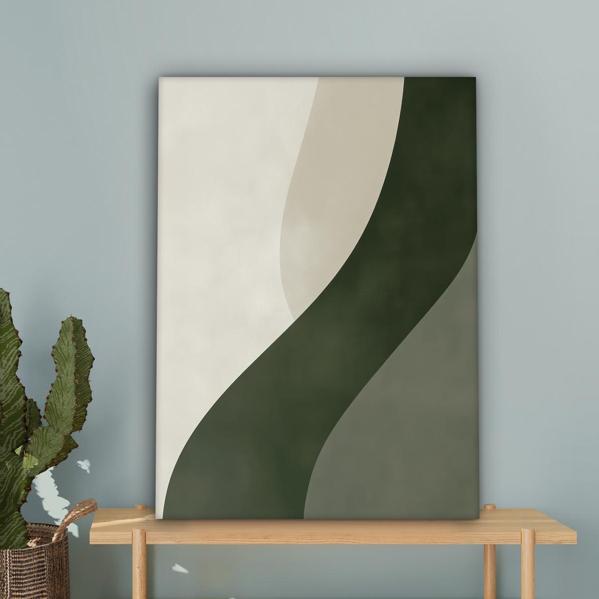 LEINWANDBILD Japandi - Grün - Abstrakt - Modern Wandbild Wohnzimmer 60x80 cm - Salbeigrün, Textil (60/80cm) - MuchoWow