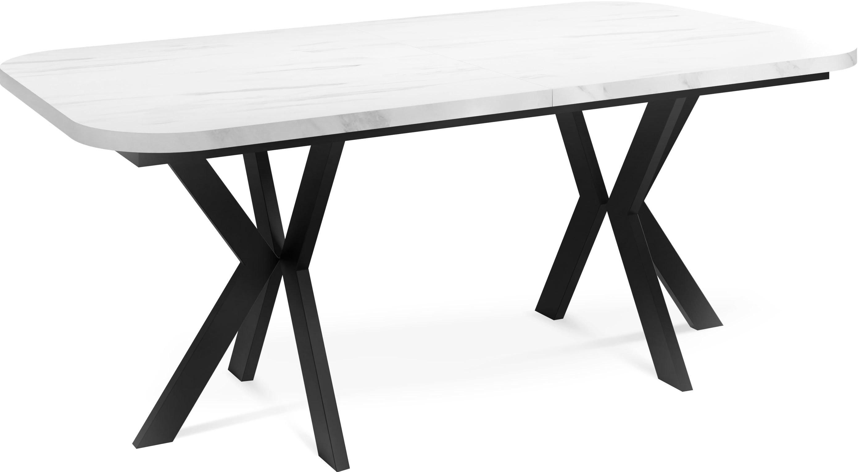 ESSTISCH Olivia ausziehbar rechteckig, Marmor Weiß 200-280/100/76 - Ecru/Schwarz, Holzwerkstoff/Metall (100/280/76cm) - WFL GROUP