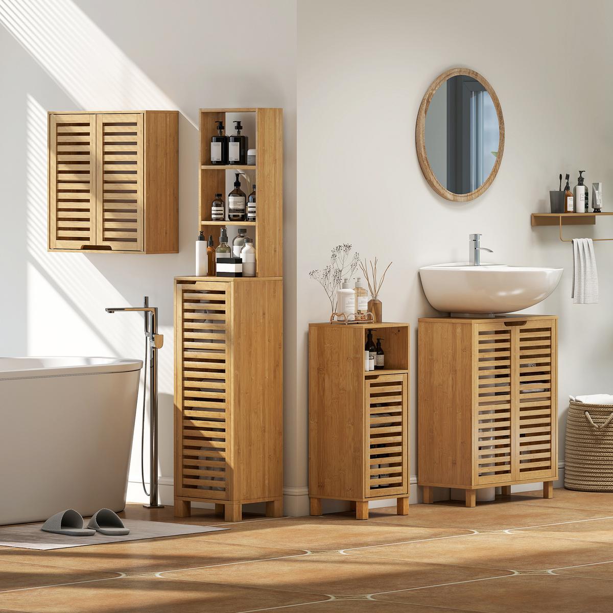 WASCHBECKENUNTERSCHRANK Bambus Naturholz - Naturfarben, Holz (30/80/60cm) - HOMCOM