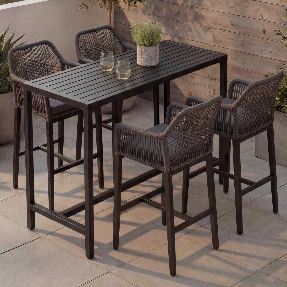 SET BARTISCH + BARHOCKER eckig Grau 5er-Set - Grau, Metall (65/130/105cm) - MCW
