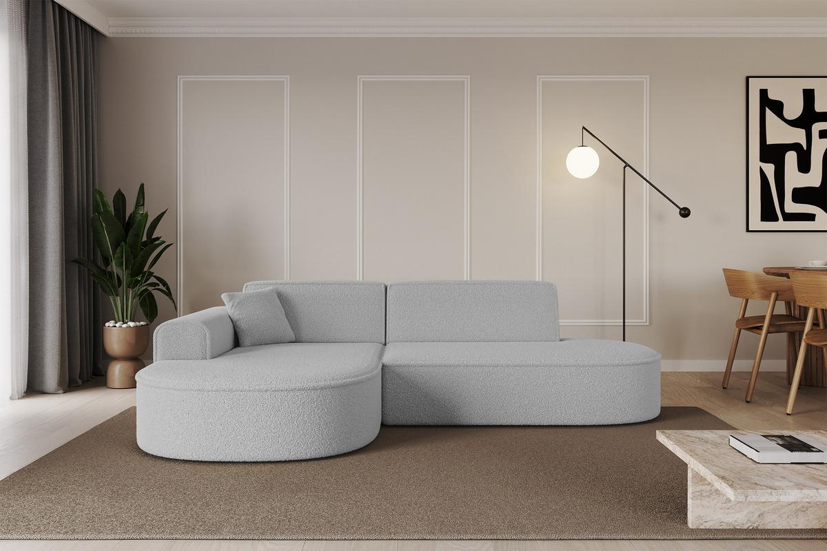 ECKSOFA Ottomane Links MARI-L1 - 243x171x79 cm Hellgrau Bouclé - Hellgrau/Schwarz, Holzwerkstoff/Kunststoff (163/234cm) - ALTDECOR
