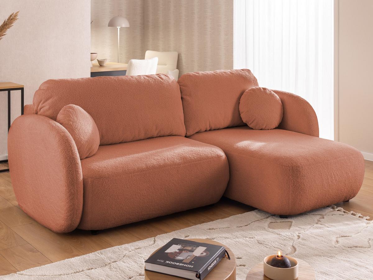 ECKSOFA Candy mit Schlaffunktion Terrakotta Bouclé-Stoff - Ottomane rechts - Rostfarben/Terracotta, Holz/Kunststoff (146/230cm) - S-Style Möbel