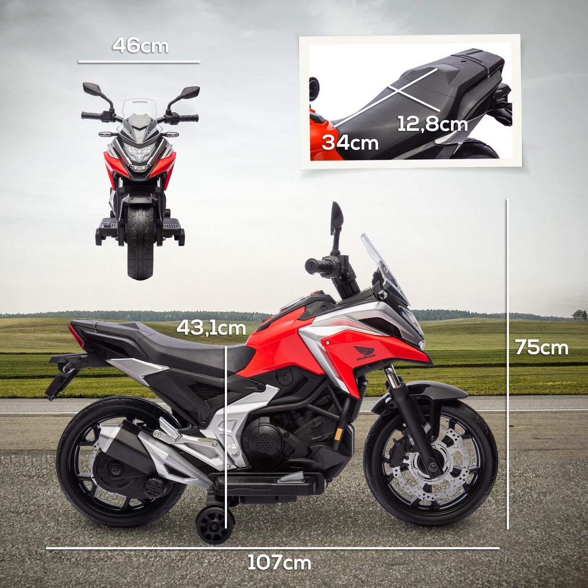 KINDER Elektro-Motorrad, 12V Kindermotorrad mit MP3, USB, LED-Scheinwerfer Rot - Rot, Kunststoff (107/46/75cm) - AIYAPLAY