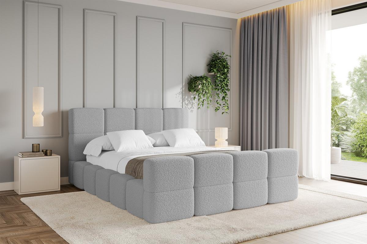 POLSTERBETT mit Bettkasten und Lattenrost mit Matratze H3/H4, Kopfteil, Boxbett, mit Stauraum - NATA-Z 140x200 Hellgrau - Hellgrau, Holzwerkstoff/Textil (140/200cm) - ALTDECOR