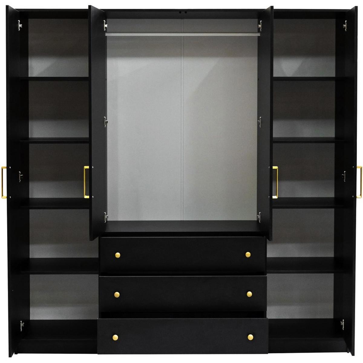 DREHTÜRENSCHRANK Rilo mit 4 Türen und 3 Schubladen, 200 cm, Schwarz - Schwarz, Holzwerkstoff (196/210/58cm) - Beautysofa