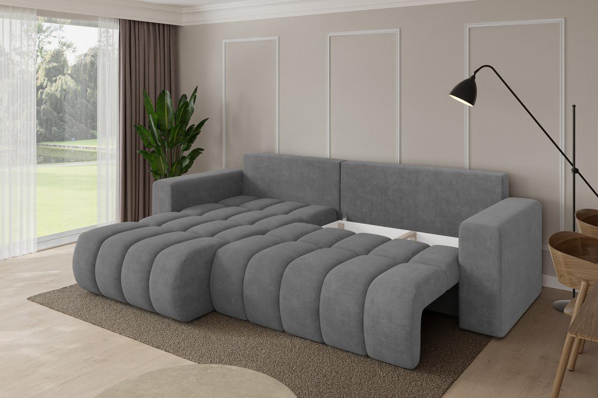ECKSOFA mit Schlaffunktion Ottomane Links MILA-L-v1 277x195x86 Grau Velours - Taupe/Schwarz, Holzwerkstoff/Kunststoff (277/194cm) - ALTDECOR