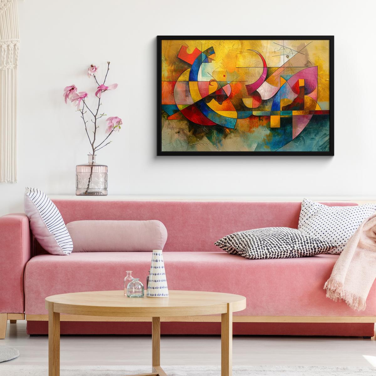 POSTER MIT RAHMENGERAHMTES BILD Kunst - Abstrakt - Modern 90x60 cm - Gelb, Papier (90/60cm) - MuchoWow