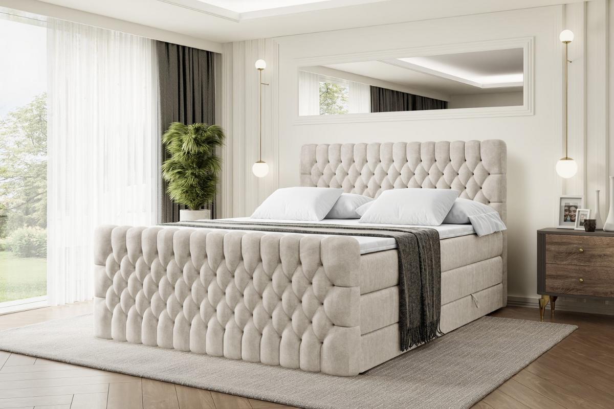 BOXSPRINGBETT SERENE-Z KING - 120 x 200 - H3/H4 - Ecru - Ecru, Holzwerkstoff (120/200cm) - ALTDECOR