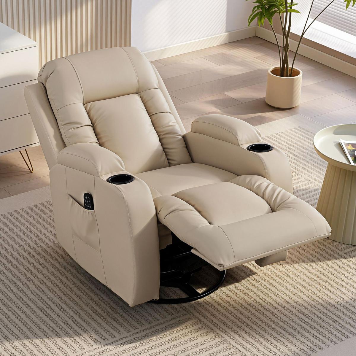 RELAXSESSEL elektrisch verstellbar Massagesessel mit Liegefunktion, Heizung - Hellgrau/Creme, Textil (82/103/99cm) - HOMCOM