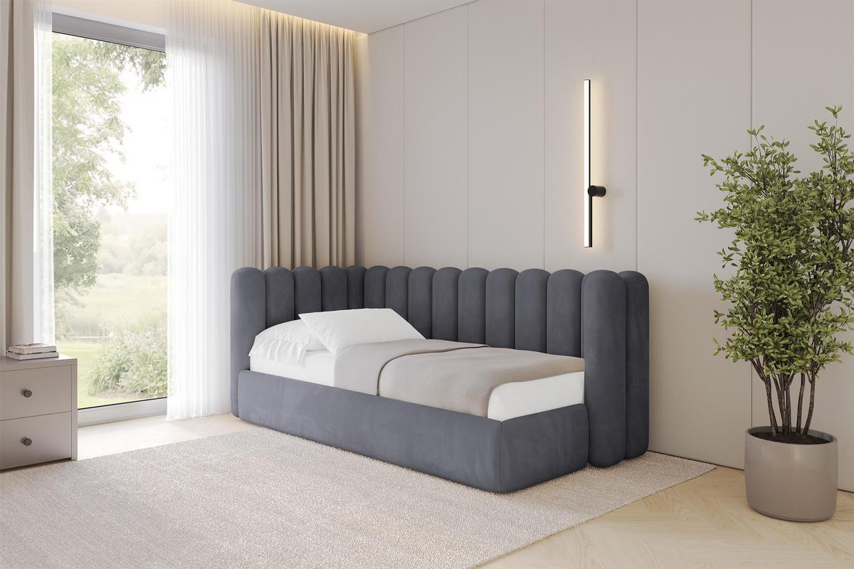 EINZELLBETT Jugendbett mit Bettkasten und Matratze H3/H4, Rechts - HUGY 100x200 Dunkelgrau - Dunkelgrau, Holzwerkstoff/Textil (100/200cm) - ALTDECOR