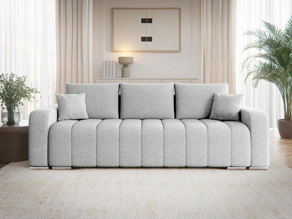 SCHLAFSOFA Pufetto Boucle - Silberfarben/Hellgrau, Holz/Textil (244/86/90cm) - MIRJAN24