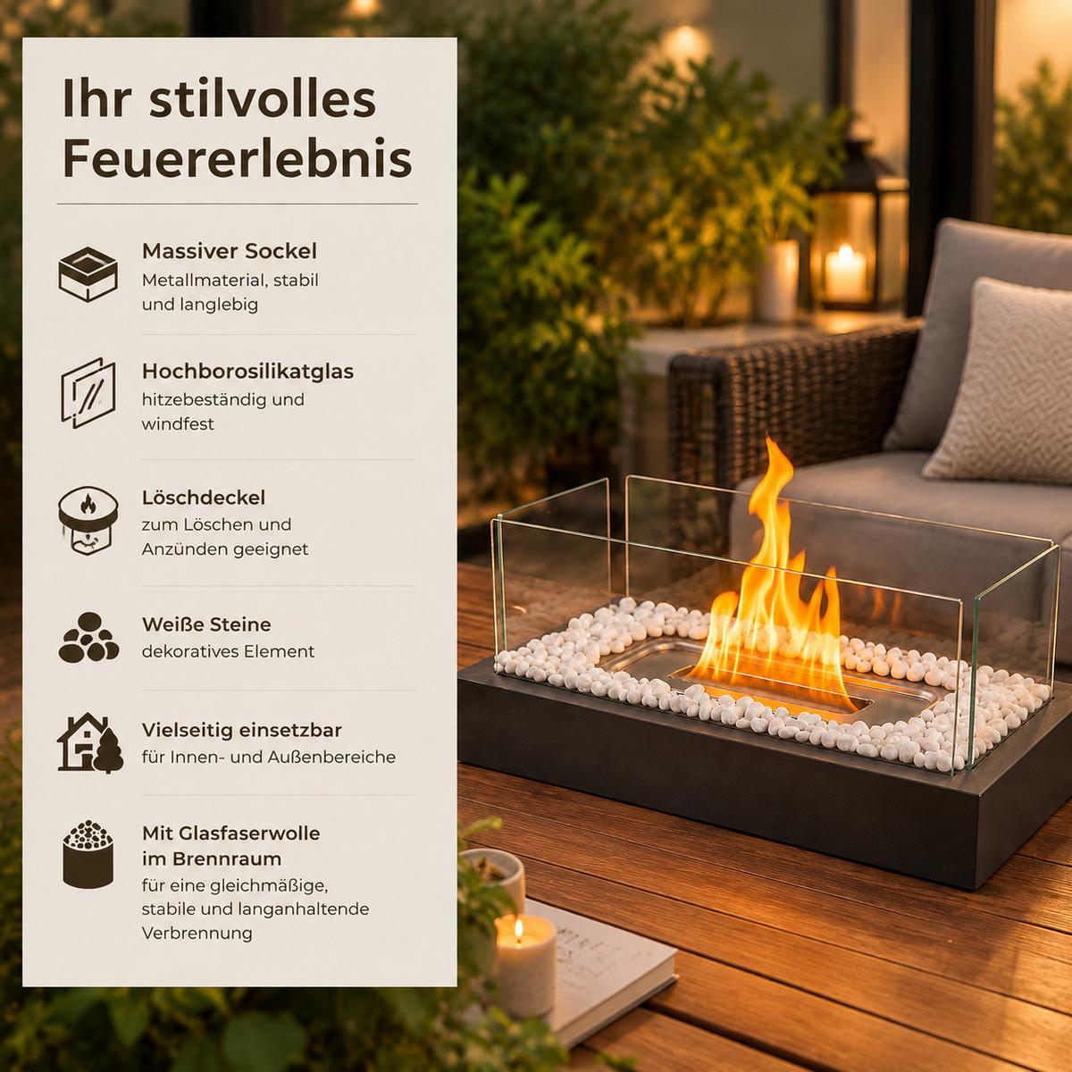 TISCHKAMIN Ilyvmar 35/18/15 cm - Schwarz, Glas/Metall (18/15/35cm) - ZMH