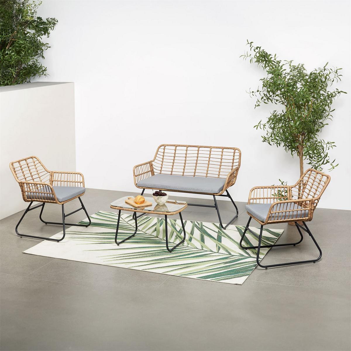 GARTENLOUNGE RIVIERA 4er Set braun, grau, schwarz - Braun/Grau, Metall - IDIMEX