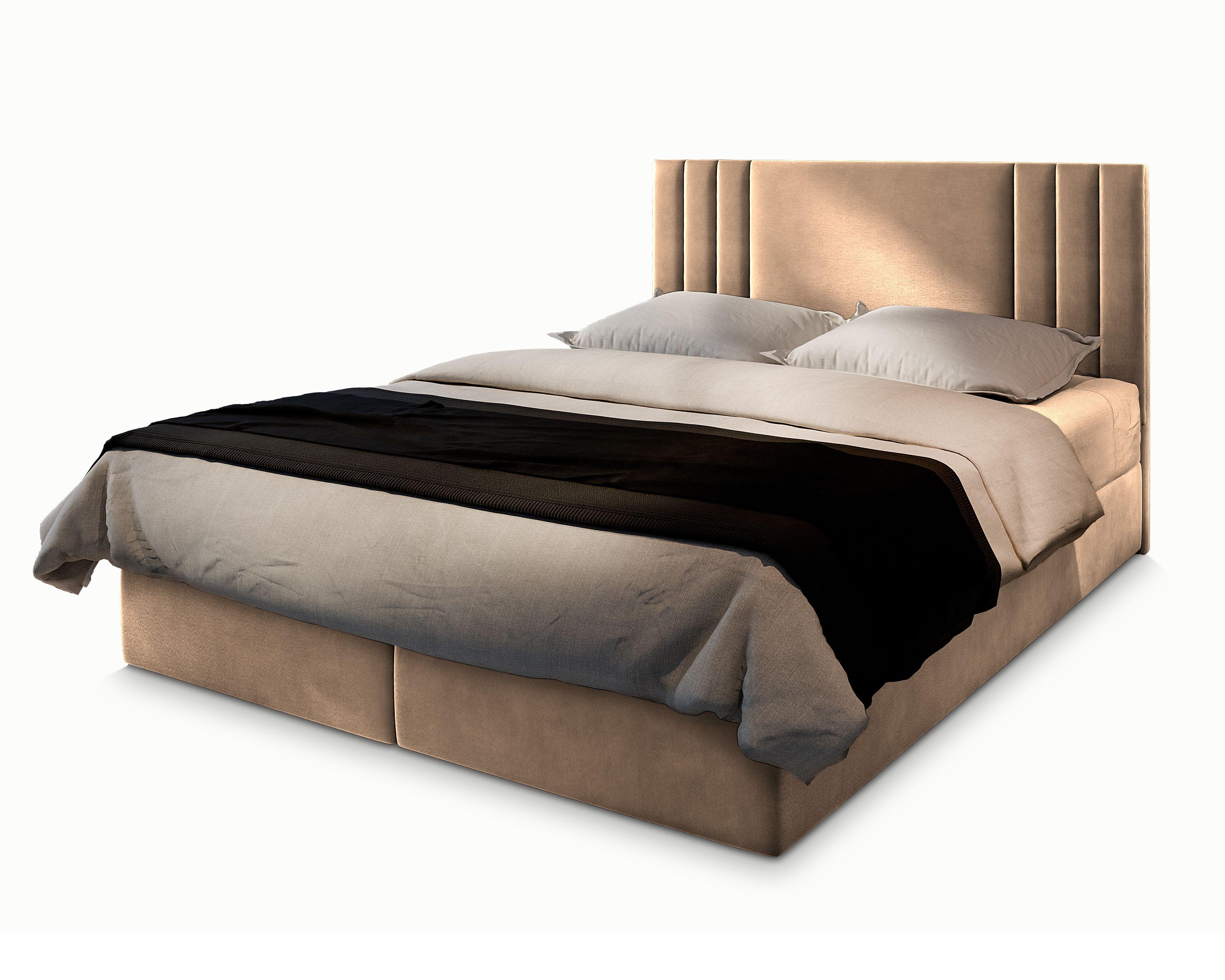 BOXBETT BRES 180x200 cm mit Matratze und Topper - Beige - Beige, Holz (180/200cm) - MASSENO