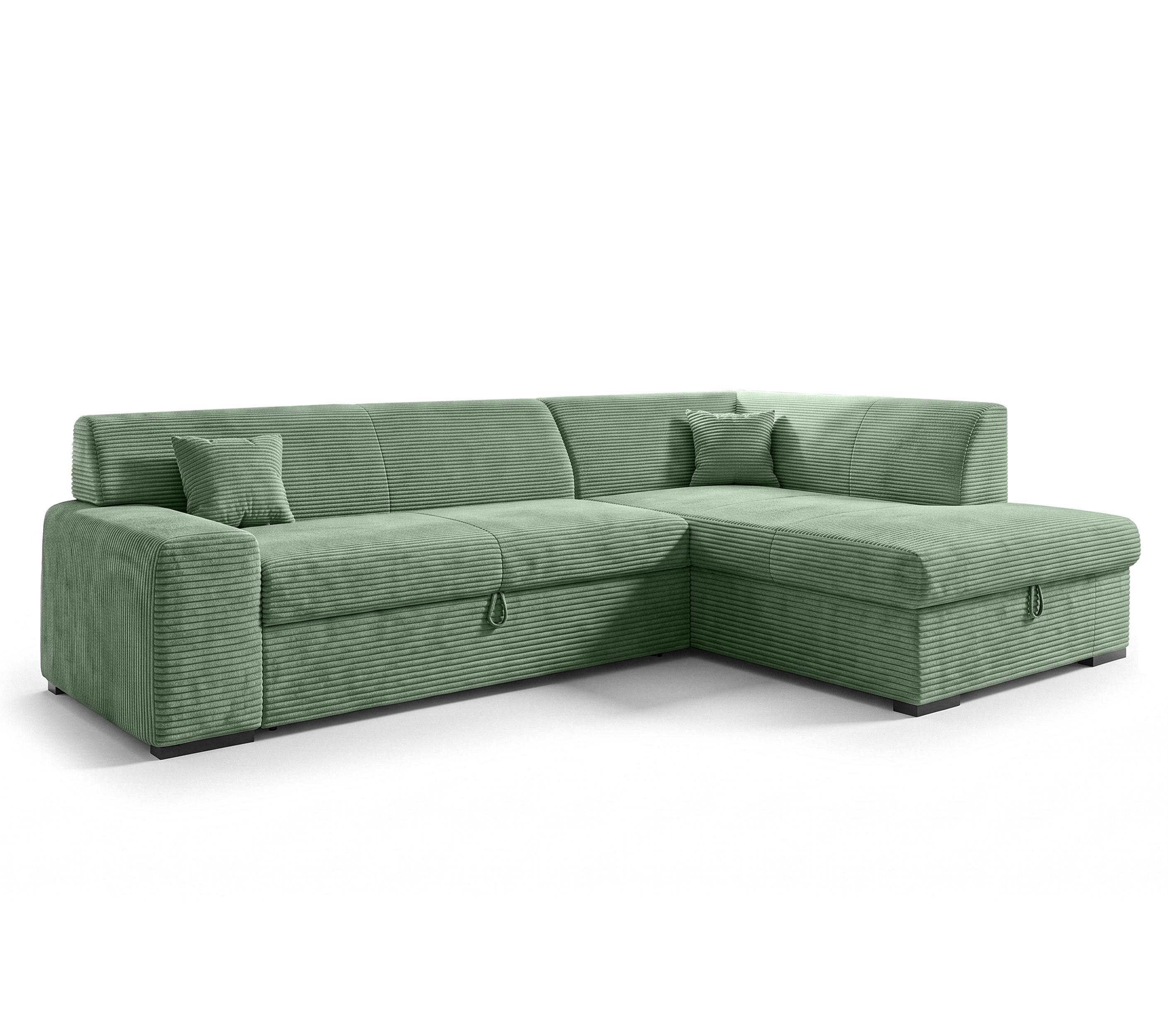ECKSOFA L Form Minosa Salbeigrün 260/175/71 cm Rechts mit Schlaffunktion - Salbeigrün/Schwarz, Kunststoff/Textil (175/260cm) - AX Living