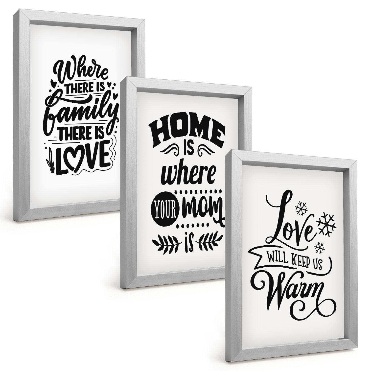 BILDER SET 3er Set - 20x30 cm Silberner Rahmen - Familie, Liebe, Zuhause, Wärme - Silberfarben, Kunststoff (20/30cm) - TULUP