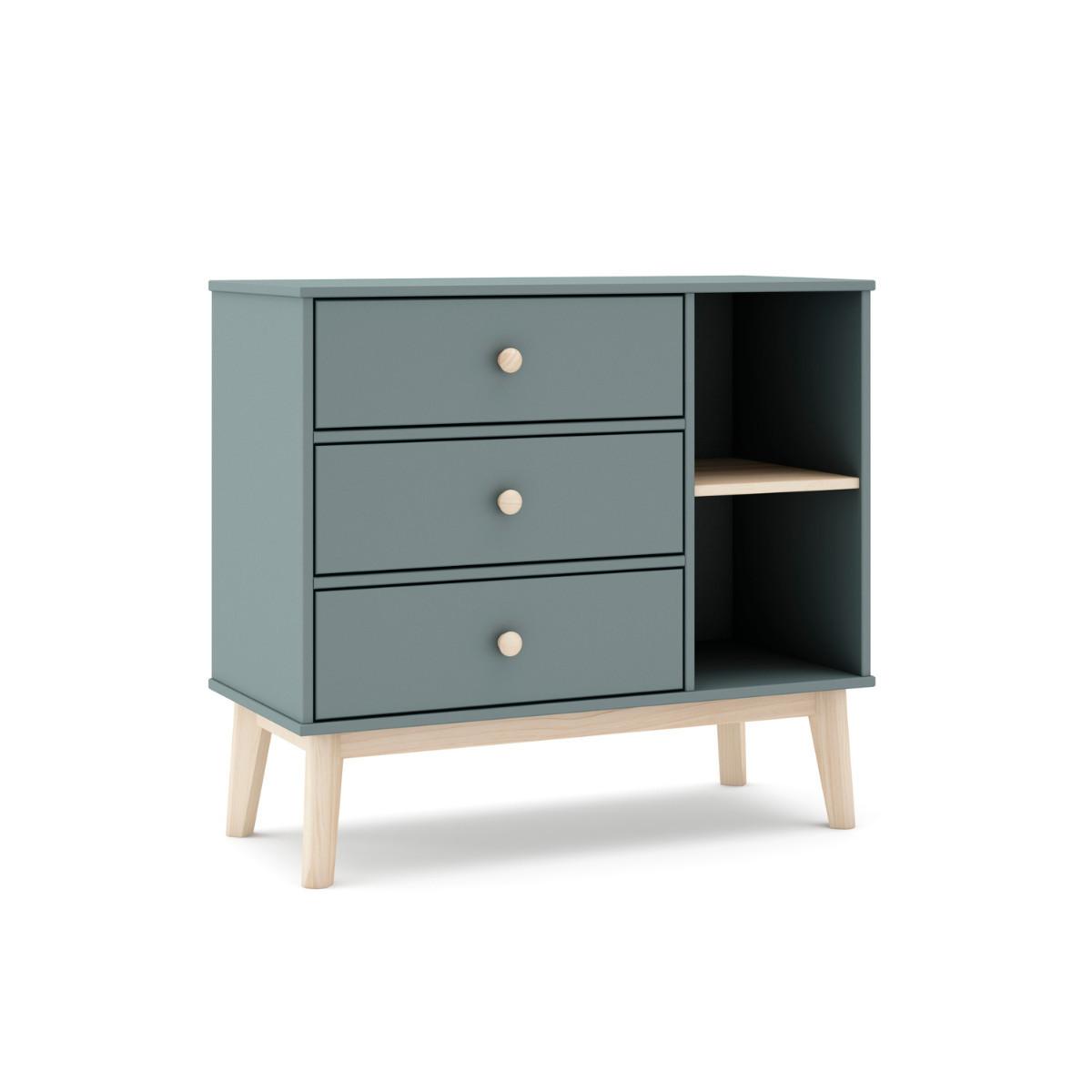 KOMMODE mit 3 Schubladen und 2 offenen Fächern, L90 cm 40/90/81 cm - Grün, Holzwerkstoff (40/81/90cm) - Calicosy