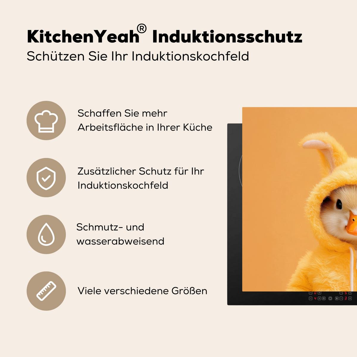 HERDABDECKPLATTE Osterhase - Kostüm - Ente Herdabdeckung Induktionsfeld 65x52 cm - Gelb, Kunststoff (65/52/0.2cm) - MuchoWow