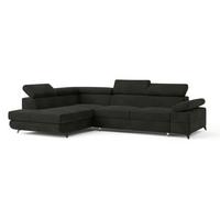 ECKSOFA FAVIEN L-S Schwarz Velours-Stoff mit Schlaffunktion - Schwarz, Holz (257/190cm) - MASSENO