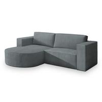 ECKSOFA SORELA P L-S Grau Kordstoff mit Schlaffunktion - Grau, Holz (263/174cm) - MASSENO