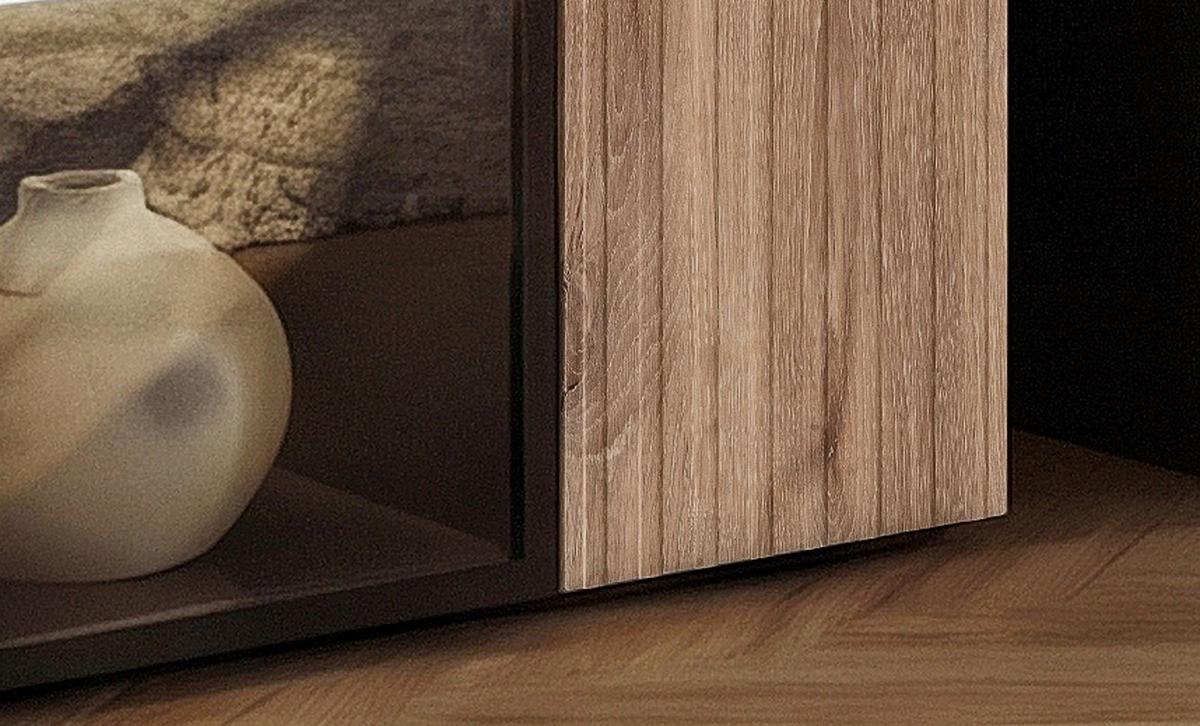 VITRINE schwarz, Vicking Eiche und Marmor schwarz 60 x 182 cm, Vitrinenschrank inklusive LED-Beleuchtung - Eichefarben/Schwarz, Glas/Holzwerkstoff (60/182/37cm) - Inn.Furn