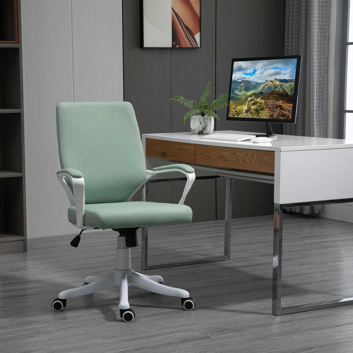 BÜROSTUHL Drehstuhl höhenverstellbarer dick gepolstert Polyester Grün+Weiß - Hellgrün, Kunststoff (69/100/62cm) - Vinsetto