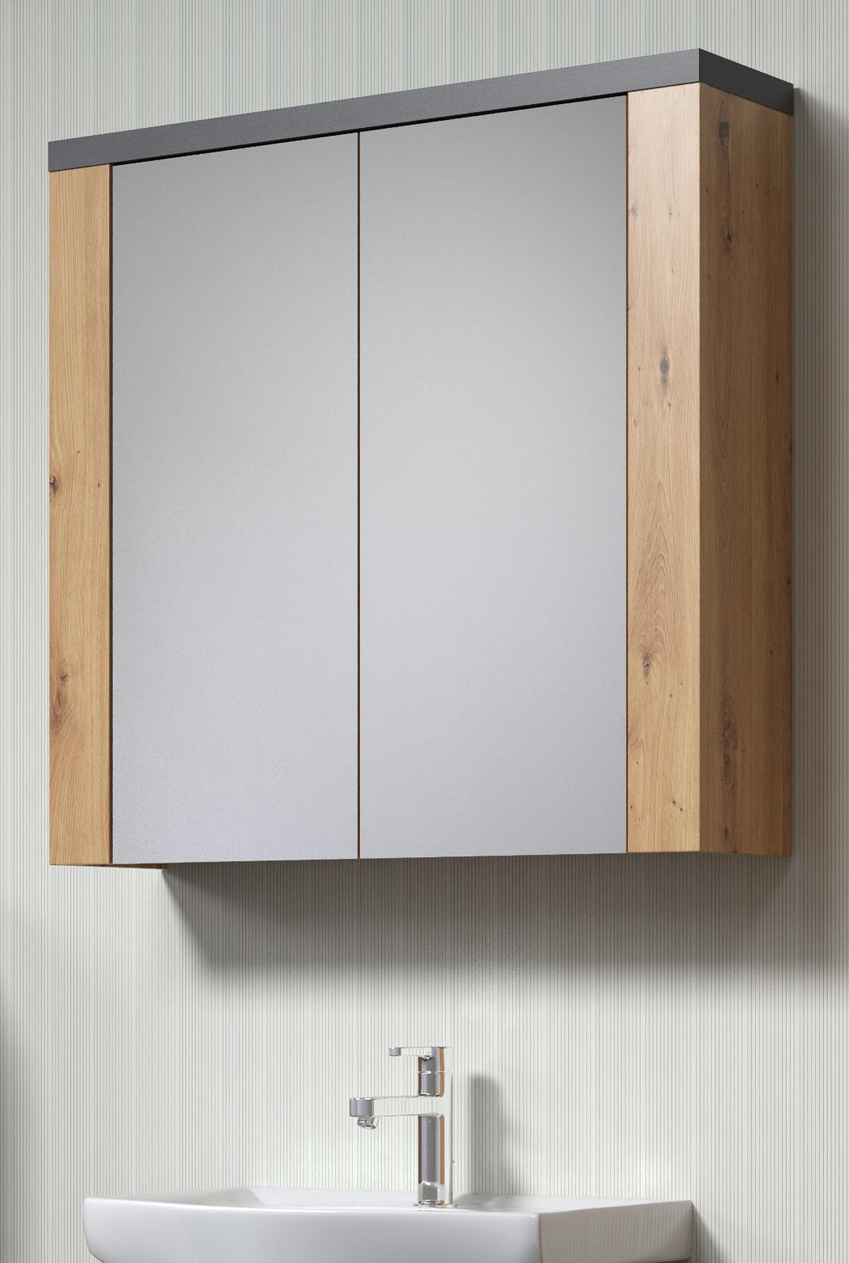 SPIEGELSCHRANK Eiche Artisan, grau 79 x 78 cm, Badschrank 2-türig - Eiche Artisan/Grau, Glas/Holzwerkstoff (78/78/20cm) - Top.Furn