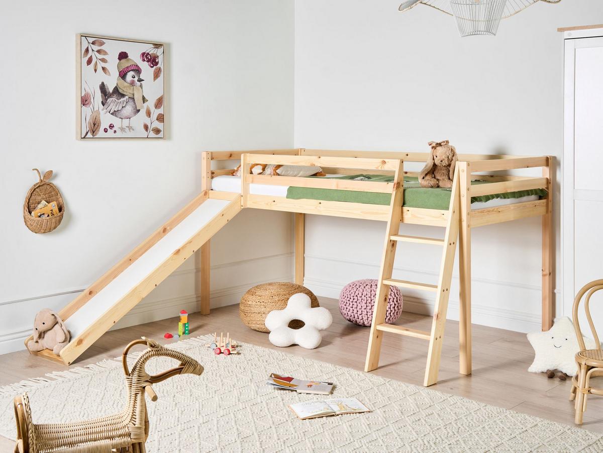 HALBHOCHBETT Kiefernholz 90/200 cm mit Rutsche Hellbraun Staple - Hellbraun, Holz (90/200cm) - Beliani
