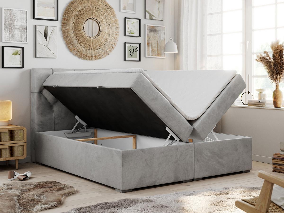 BOXBETT ALDA 140/200 Hellgrau Velvet - H4 - Hellgrau, Holz/Textil (140/200cm) - MKS